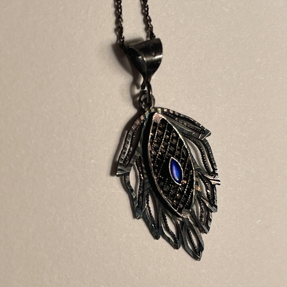 925 Sterling Silver Necklace & Pendant Italy chain vintage blue stone - Picture 16 of 16